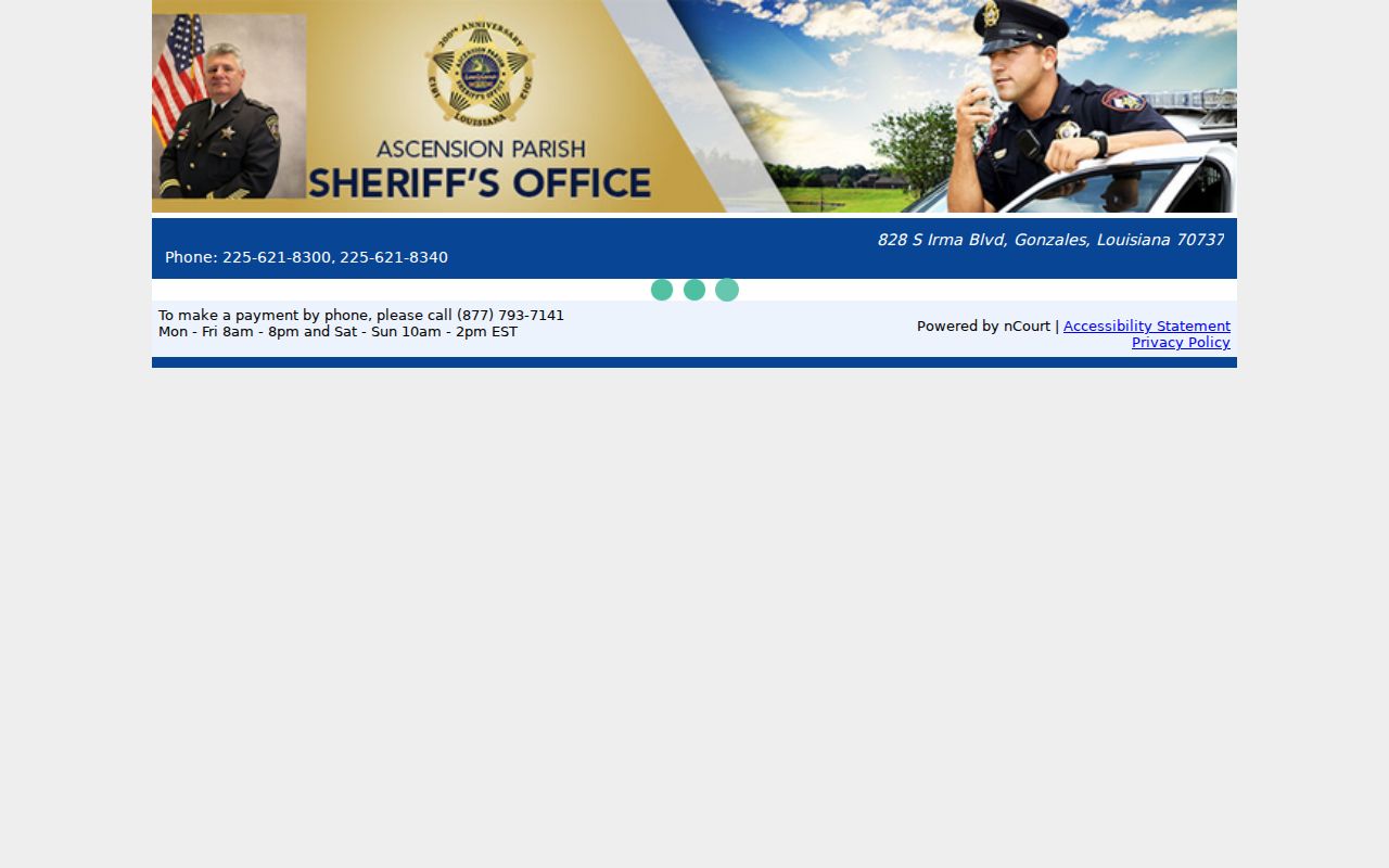 Ascension Parish traffic warrant payment: APSO ticket-payment portal page