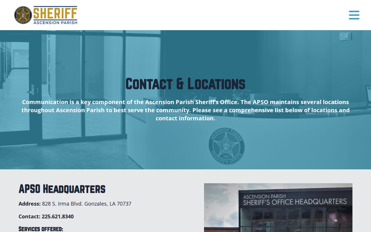 Ascension Parish warrant records: sheriff office locations including Donaldsonville