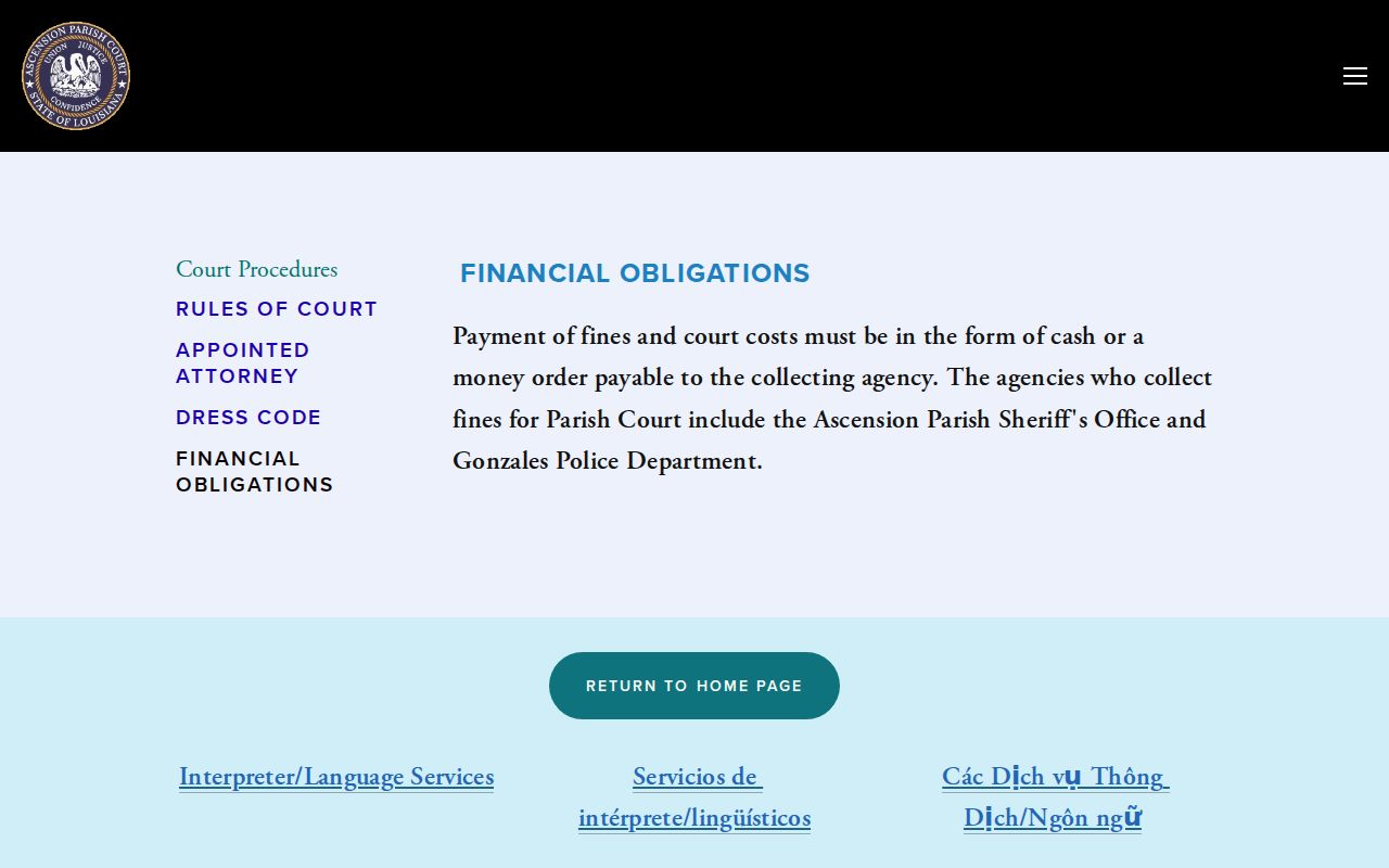 Ascension Parish Warrant Records: Ascension Parish Court payment instructions