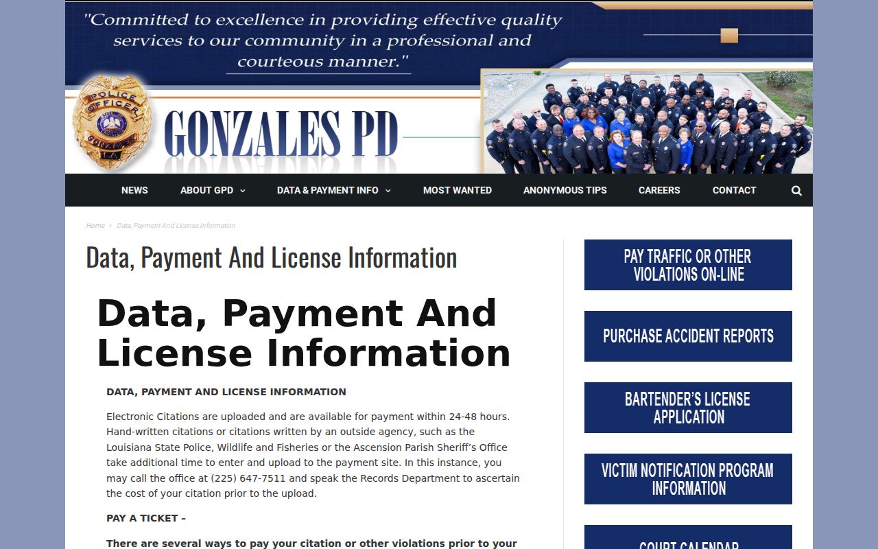 Ascension Parish Warrant Records: municipal payment and appearance information