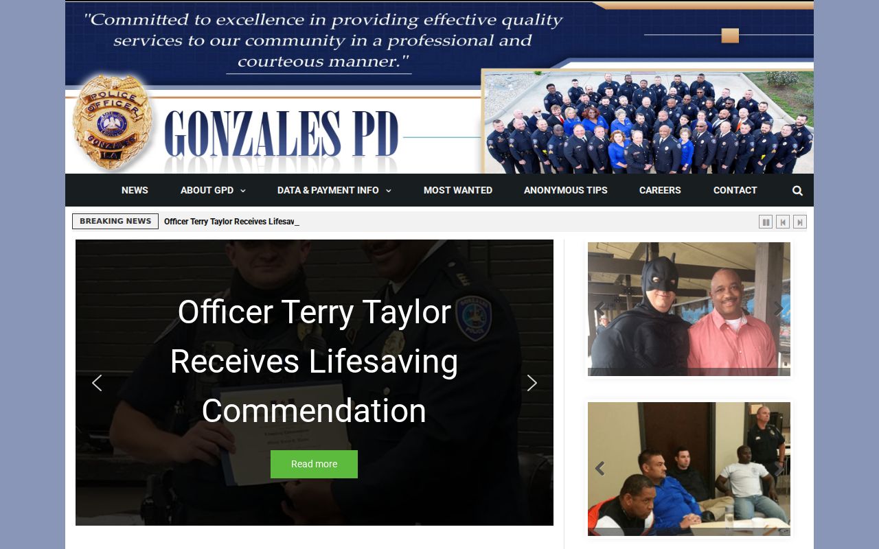 Ascension Parish Warrant Records: Gonzales Police Department agency page