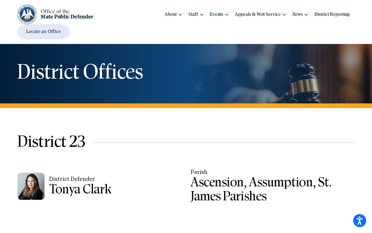 Ascension Parish bench warrant records: District 23 Public Defender office and eligibility page